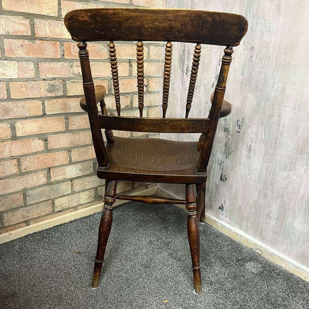 Antique 20thC Wooden Carver ArmChair Ornate Beaded Back Turned Legs