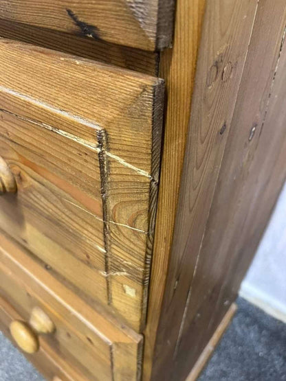 Vintage Pine Chest of 4 Deep Drawers Knob Handles Sturdy