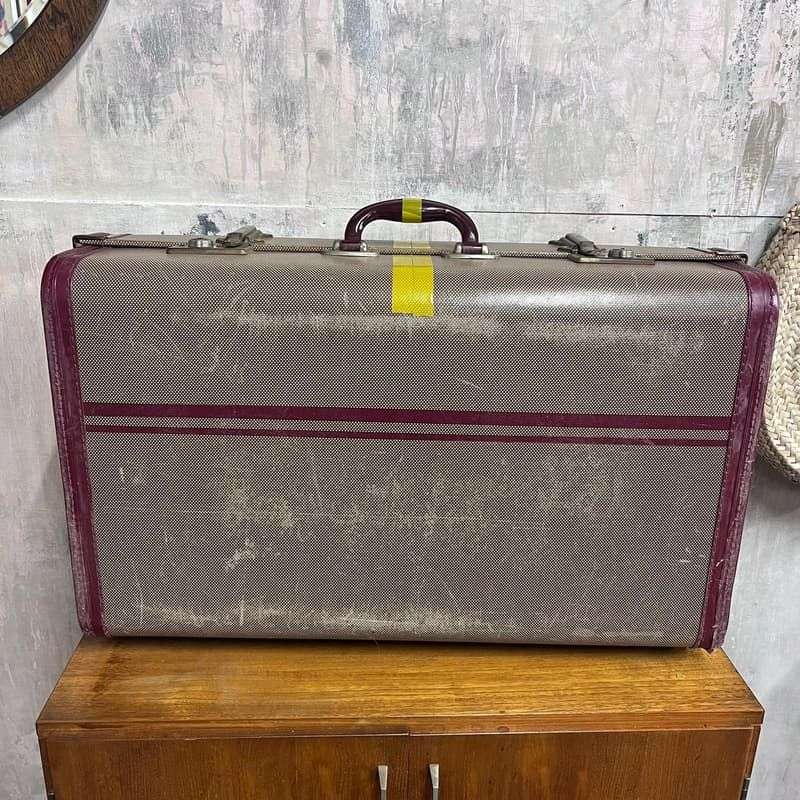 Vintage Suitcase Burgundy Trim And Handle Luggage Prop Retail