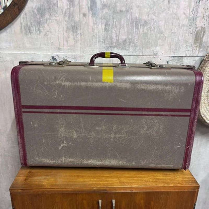Vintage Suitcase Burgundy Trim And Handle Luggage Prop Retail