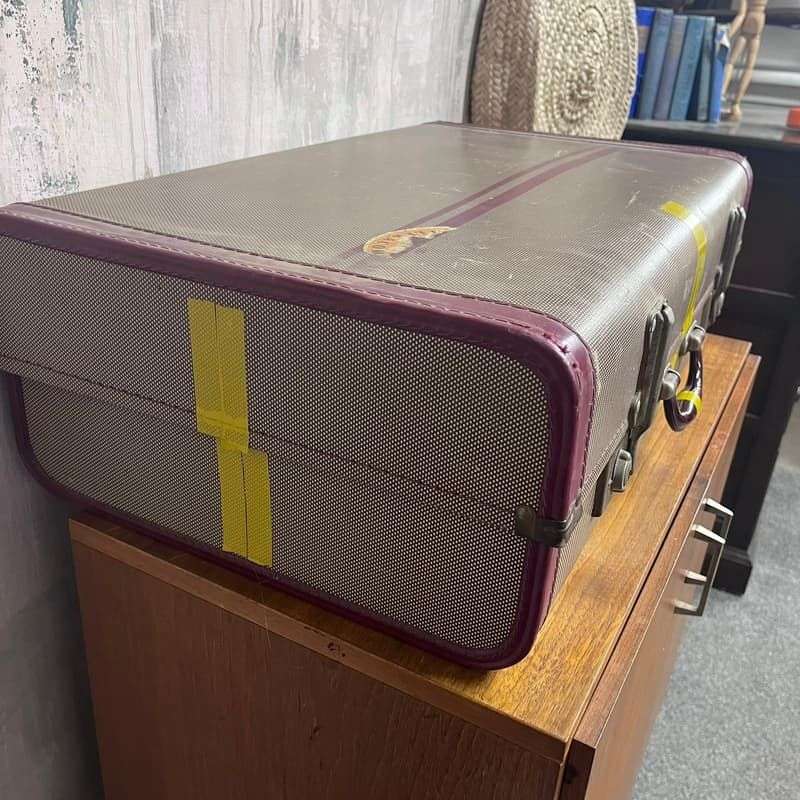 Vintage Suitcase Burgundy Trim And Handle Luggage Prop Retail