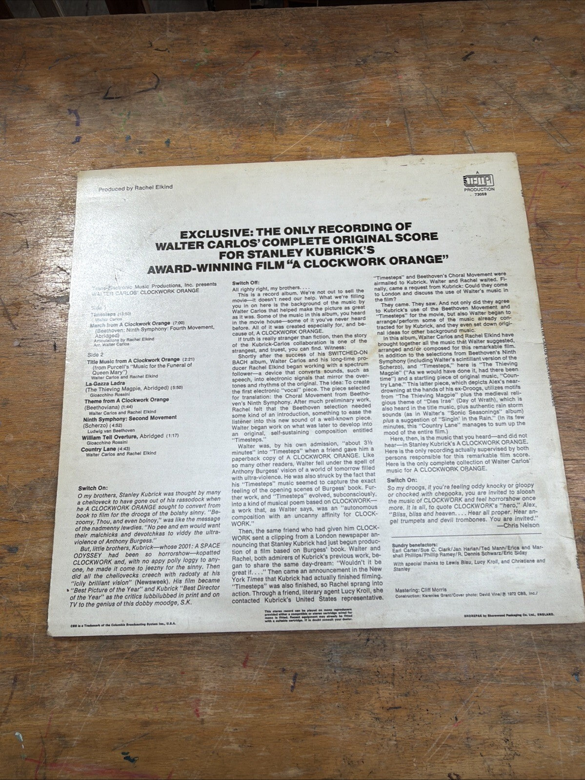 Walter Carlos – Clockwork Orange (1972) UK CBS 73059 LP – A1/B1 Early Pressing