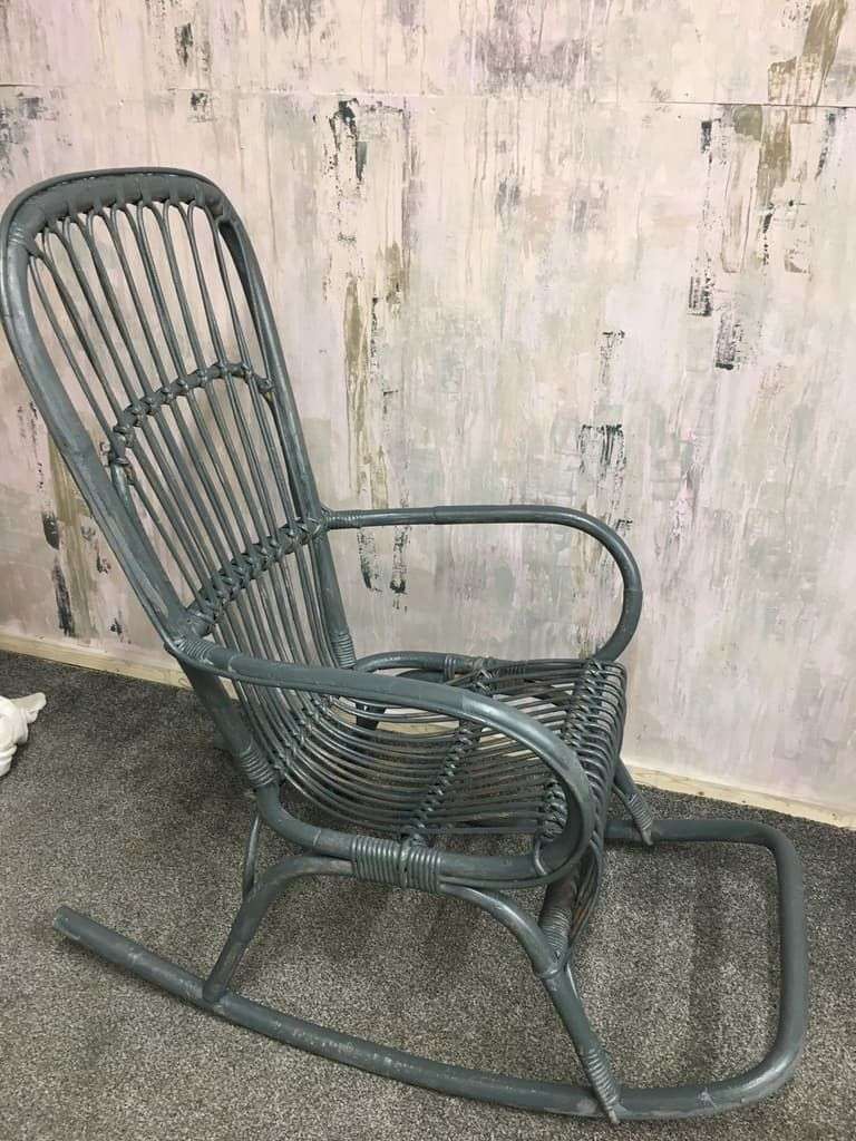 Painted Cane &amp; Bamboo Rocking Chair With Arms Foot Rest Farrow &amp; Ball Downpipe