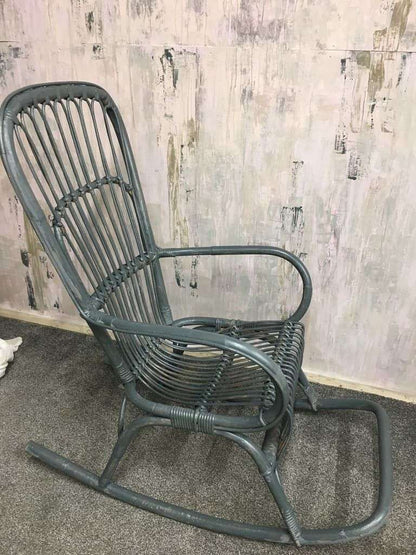 Painted Cane &amp; Bamboo Rocking Chair With Arms Foot Rest Farrow &amp; Ball Downpipe