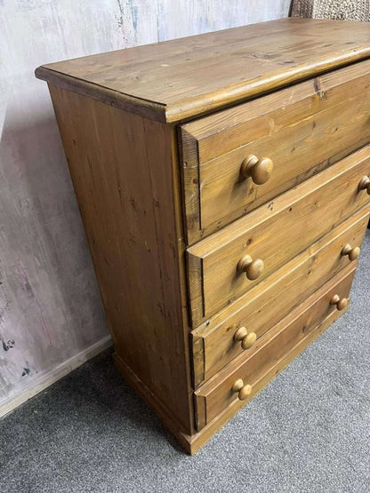 Vintage Pine Chest of 4 Deep Drawers Knob Handles Sturdy