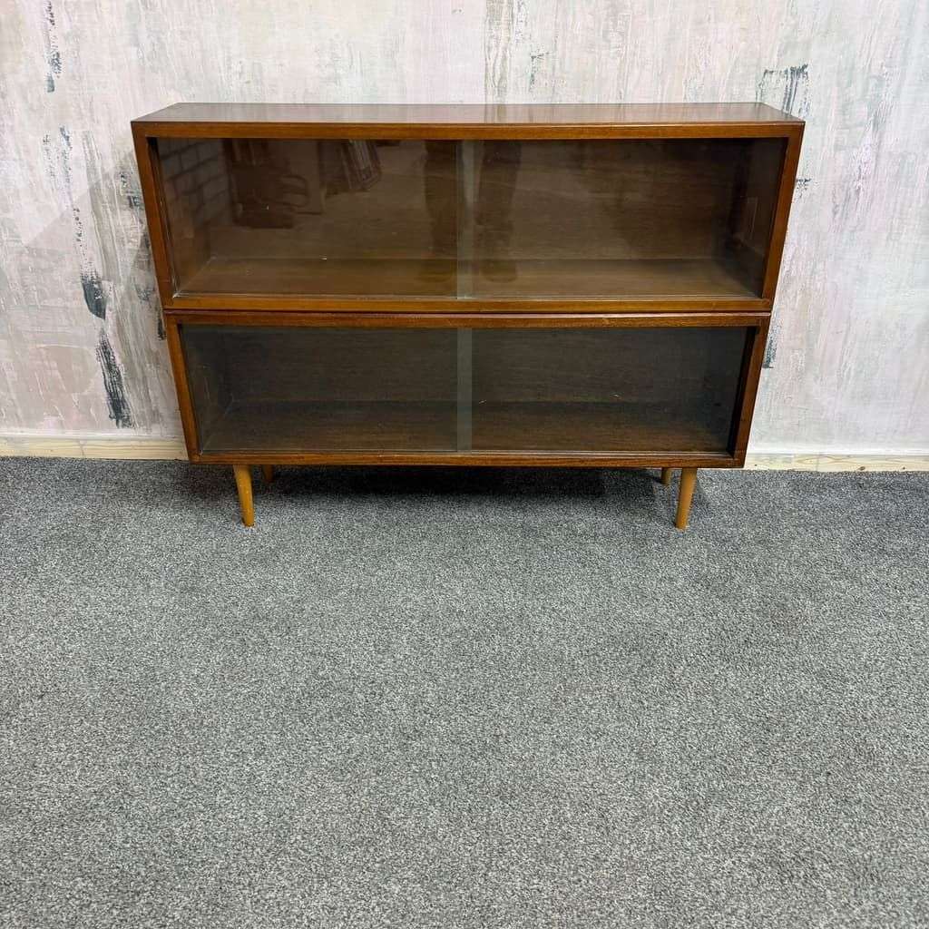 Pair Mid Century Herbert E Gibbs Glazed Low Bookcases Tapered Legs