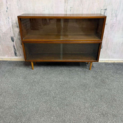 Pair Mid Century Herbert E Gibbs Glazed Low Bookcases Tapered Legs