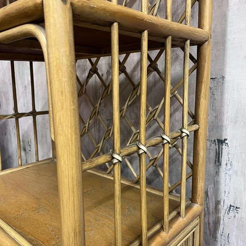 Vintage Bamboo Arched Shelving Unit Drawer Double Cupboard Lattice Back