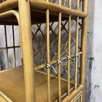 Vintage Bamboo Arched Shelving Unit Drawer Double Cupboard Lattice Back
