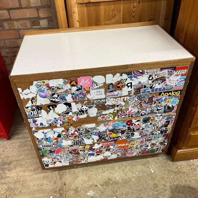 Vintage 1960's Army Issue Chest Of 2 Over 3 Drawers Formica Top Metal Handles