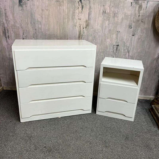 Mid Century Vintage Liden 1950's Chest of 4 Drawers And Bedside Cabinet White