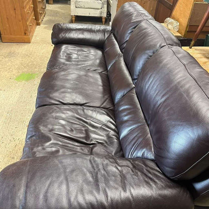 3 Seater Leather Sofa Dark Chocolate Colour Wide Arms PreLoved