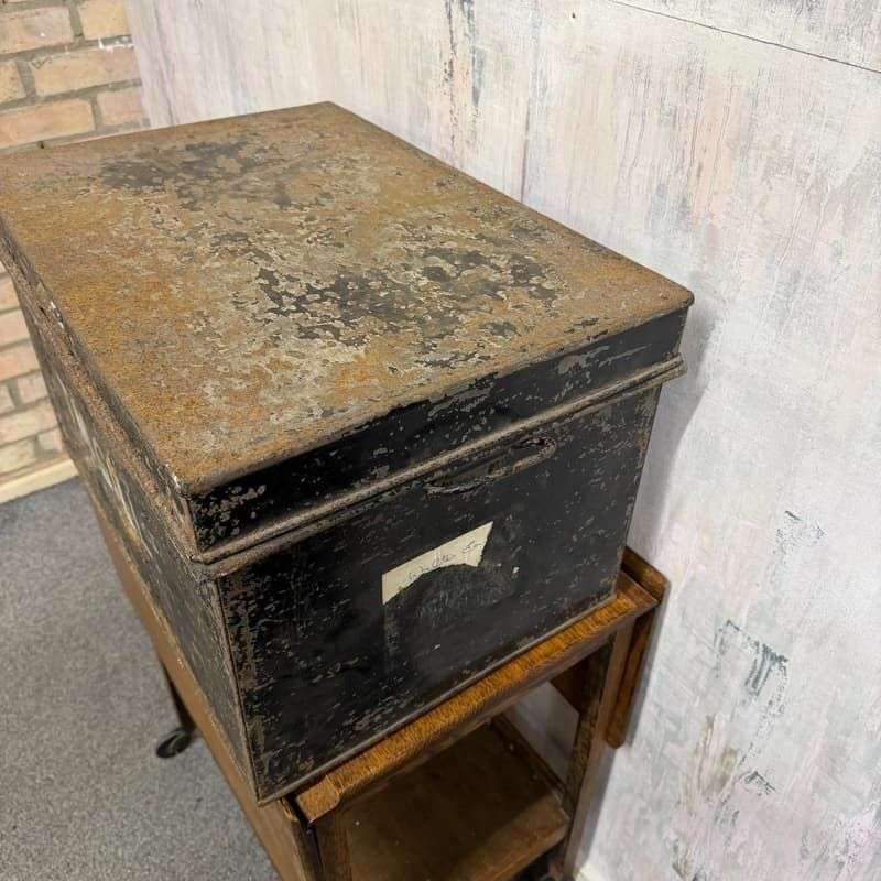 Vintage Solicitors Black Metal Deed Chest Side Handles Side Coffee Table Toys