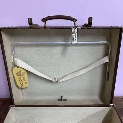 Vintage Paxall Dark Brown Suitcase with Leather Trim Internal Straps Suit Rail