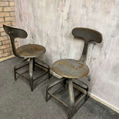 Pair Vintage Industrial Metal Chairs Adjustable Seat Height Office Great Patina