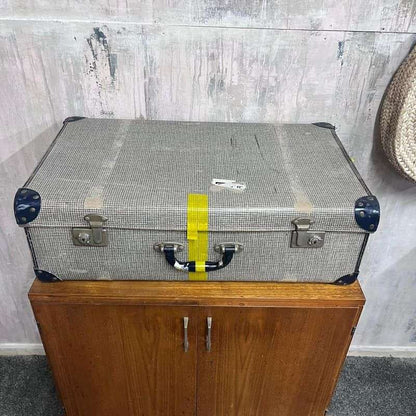 Vintage Suitcase Blue Leather Corners Prop Retail Display