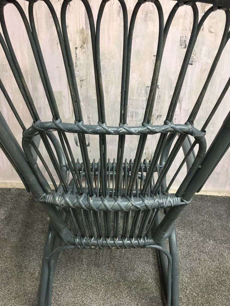 Painted Cane &amp; Bamboo Rocking Chair With Arms Foot Rest Farrow &amp; Ball Downpipe