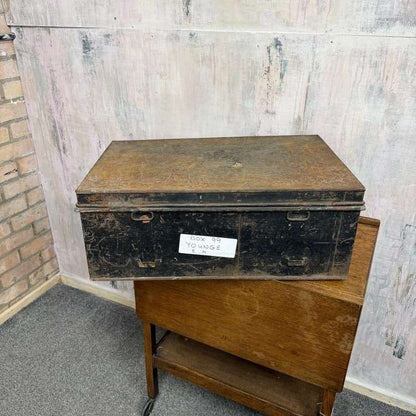 Vintage Solicitors Black Metal Deed Chest Side Handles Side Coffee Table Toys