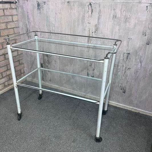 Vintage Metal Glass Medical 2 Tier Trolley Wheels Drinks Trolley Hospitality