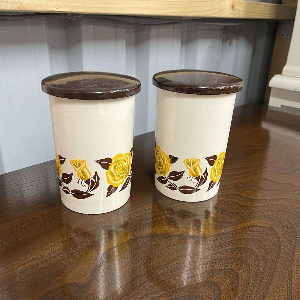 Vintage Crown Devon Coffee &amp; Sugar Ceramic Canisters Kitchen Storage