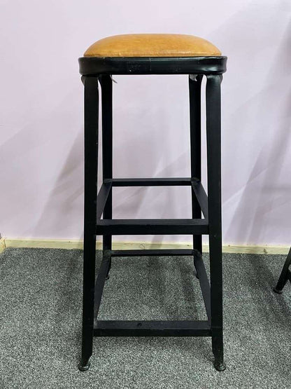 Pair Industrial Style Metal Leather Effect Upholstered Stools Bar Kitchen