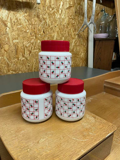 3x Vintage Arcopal Retro Geometric Milk Glass Storage Jars Red Lids