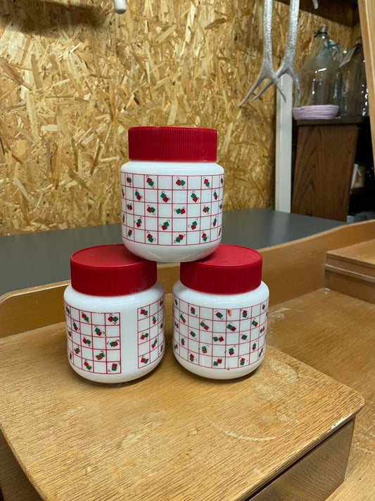 3x Vintage Arcopal Retro Geometric Milk Glass Storage Jars Red Lids
