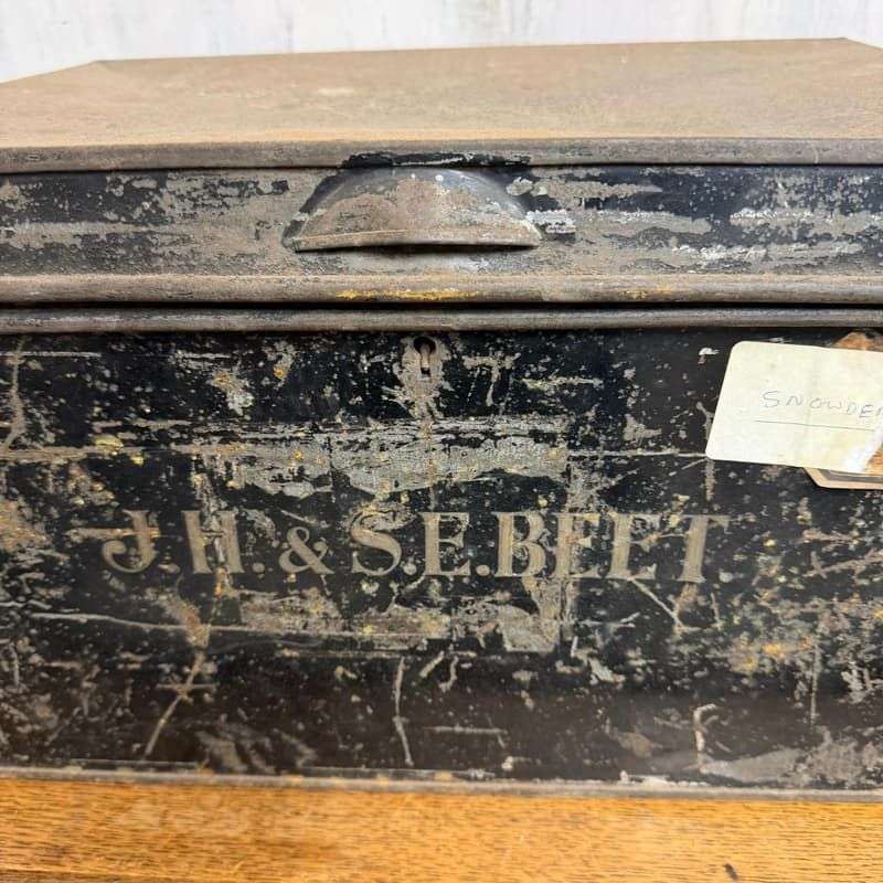 Vintage Solicitors Black Metal Deed Chest Side Handles Side Coffee Table Toys