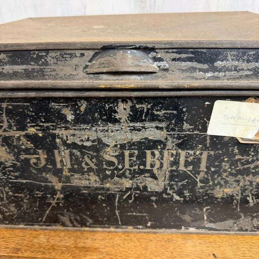 Vintage Solicitors Black Metal Deed Chest Side Handles Side Coffee Table Toys