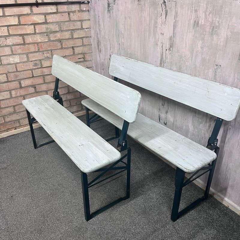 Folding Garden Camping Benches With Backs White Green Metal Frames Hospitality