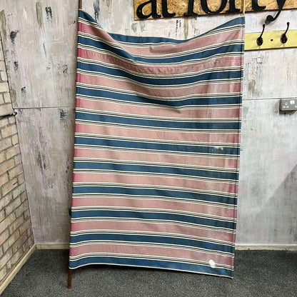 Vintage Retro Homemade Sun Screen Wood &amp; Bamboo Pole Faded Striped Fabric