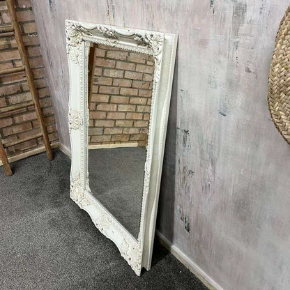 White Ornate Rectangular Framed Mirror Bevelled Edge As Found