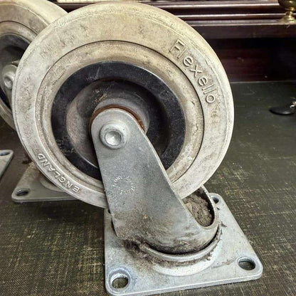 4x Vintage Flexello Industrial Swivel Castors Steel Base Rubber Wheel