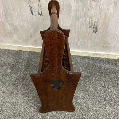 Vintage Dark Wood Magazine Rack Handle Clover Motif