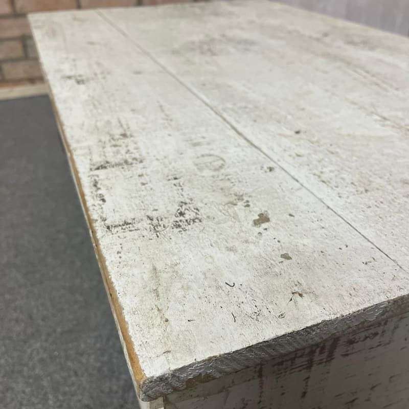 Vintage French Style Wooden Coffee Table Metal Industrial Wheels Painted White