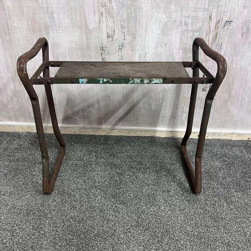 Vintage Wrought Iron Wood Garden Kneeler Chair Arm Rests Great Patina