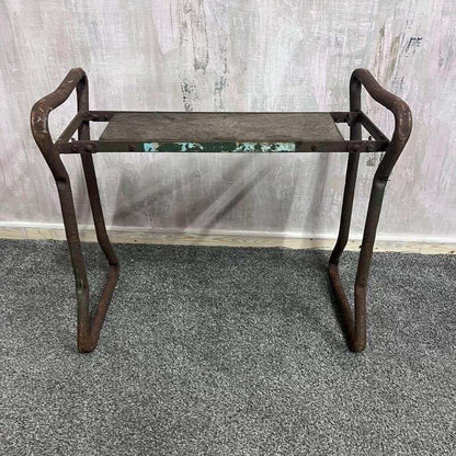 Vintage Wrought Iron Wood Garden Kneeler Chair Arm Rests Great Patina