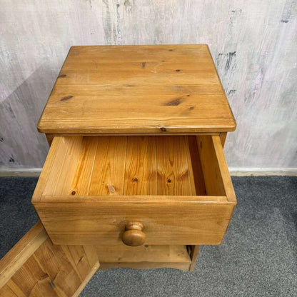 Pine Side Pot Cupboard Single Drawer Over Cupboard Knob Handles Scalloped Edge