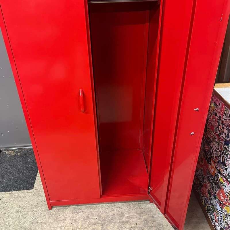 Modern Red Metal Wardrobe High Gloss Shelf Hanging Rail Locker Style