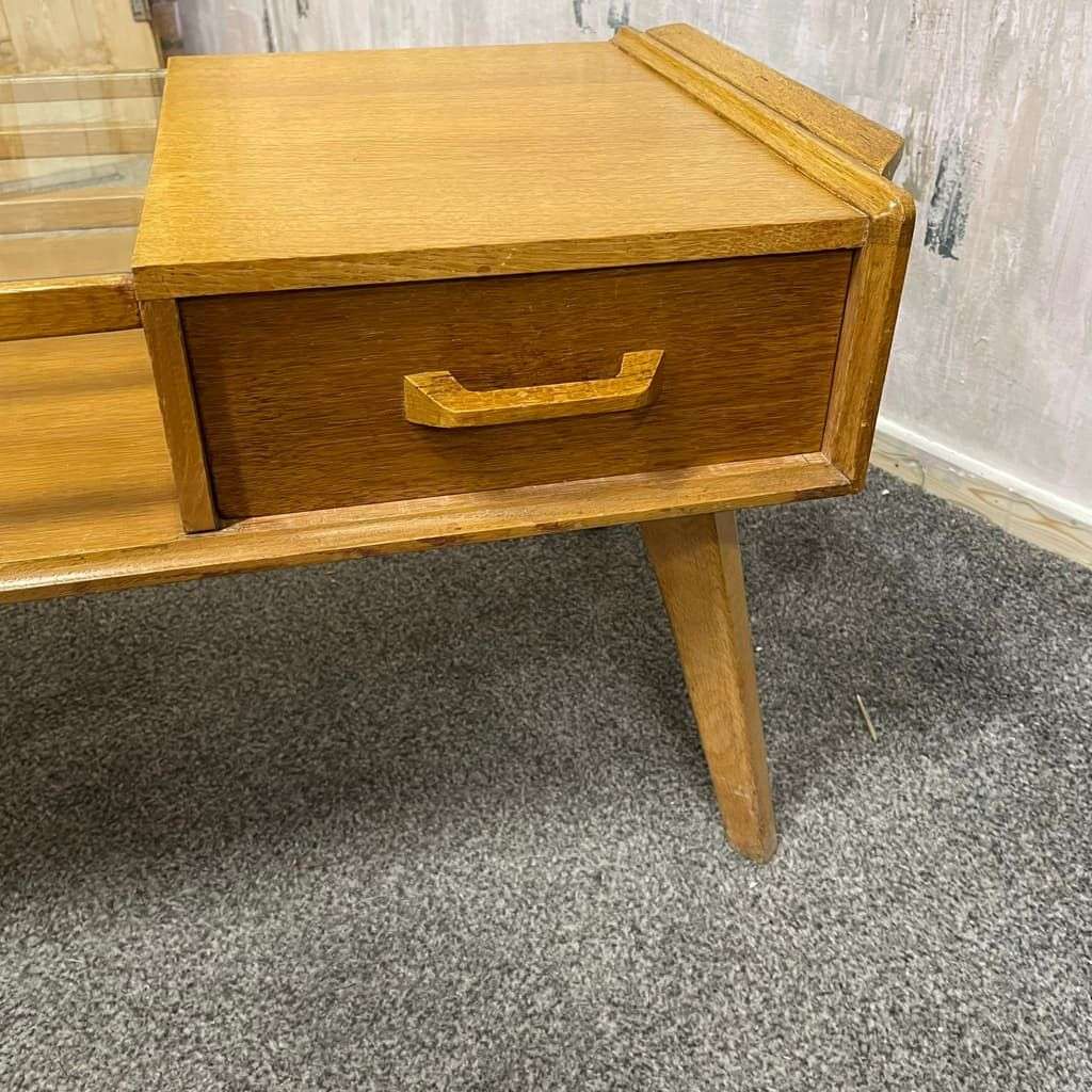 G Plan Mid Century Brandon Coffee Table Telephone Side Table Glass Topped Drawer