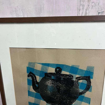 Pair Dark Framed Prints Mr PS 2009 Coffee Shop Tea Room Teapot Cup &amp; Saucer