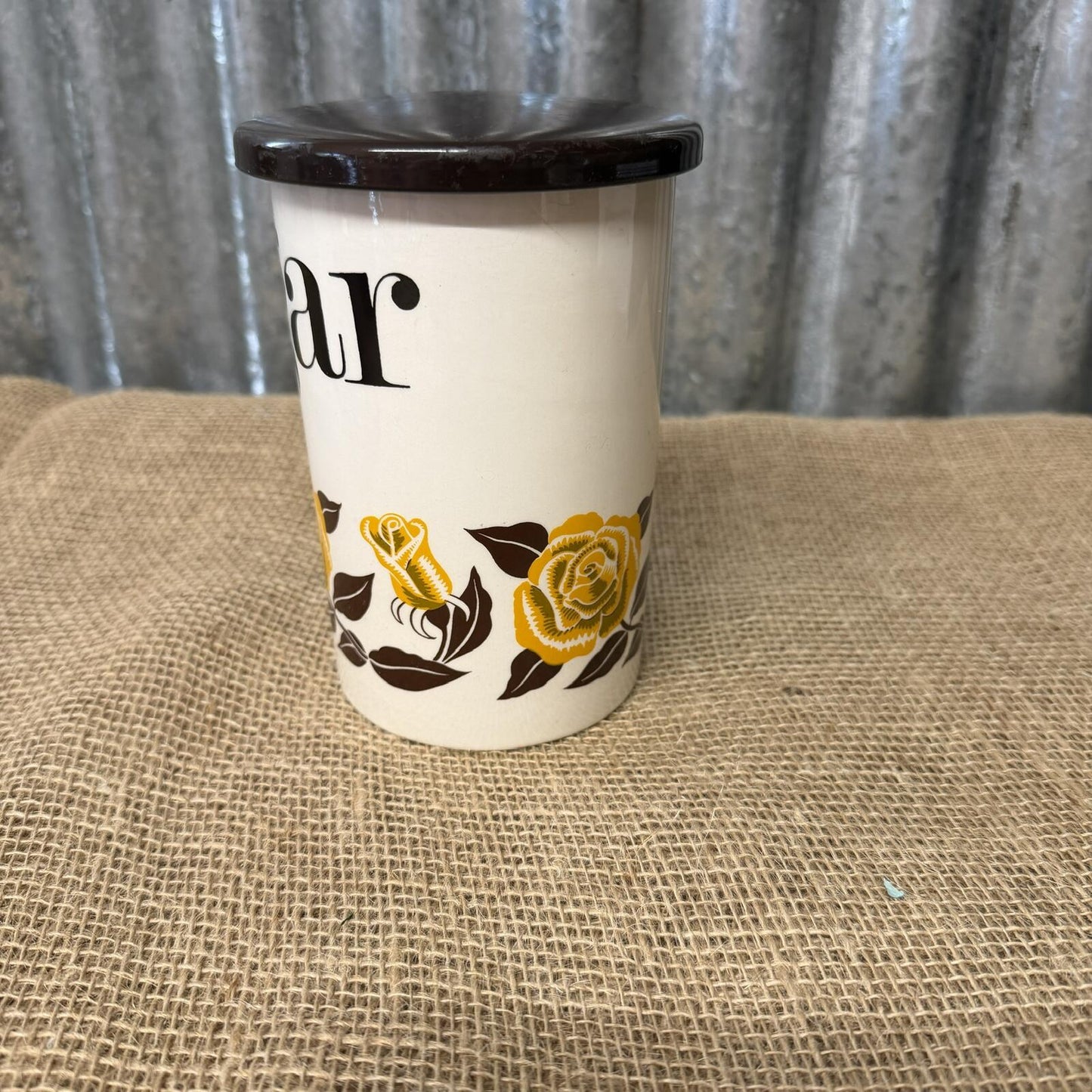 Vintage Crown Devon Sugar Storage Jar Mid Century VGC Rose Design Kitchenalia