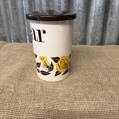 Vintage Crown Devon Sugar Storage Jar Mid Century VGC Rose Design Kitchenalia