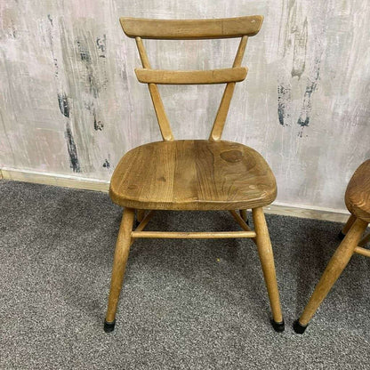 Pair Ercol Mid Century Red Dot Ash &amp; Elm Children’s Chairs Stacking