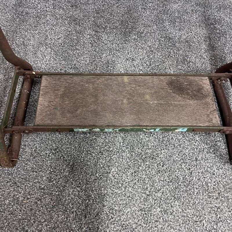 Vintage Wrought Iron Wood Garden Kneeler Chair Arm Rests Great Patina