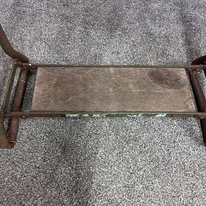 Vintage Wrought Iron Wood Garden Kneeler Chair Arm Rests Great Patina