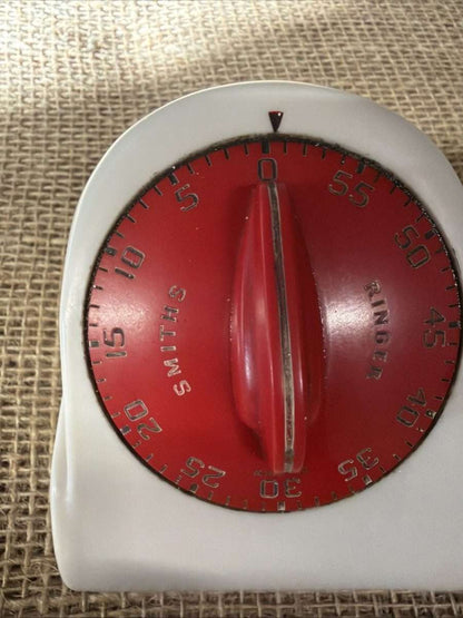 Vintage Mid-Century Smiths Ringer Kitchen Timer Tested Working Red Kitchenalia
