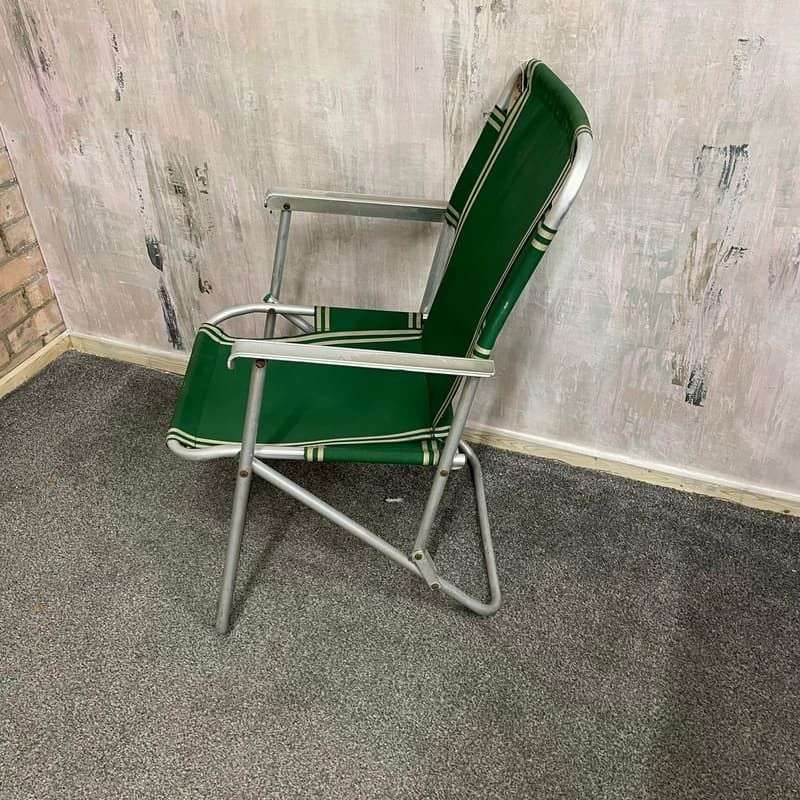 Vintage Retro Aluminium Framed Garden Chair Green Fabric
