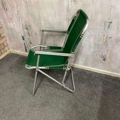 Vintage Retro Aluminium Framed Garden Chair Green Fabric