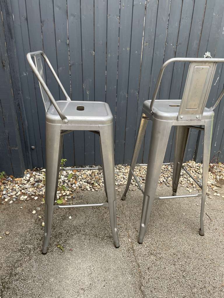 Pair Chrome Metal Bar Stools Handles Kitchen Dining Home Bar